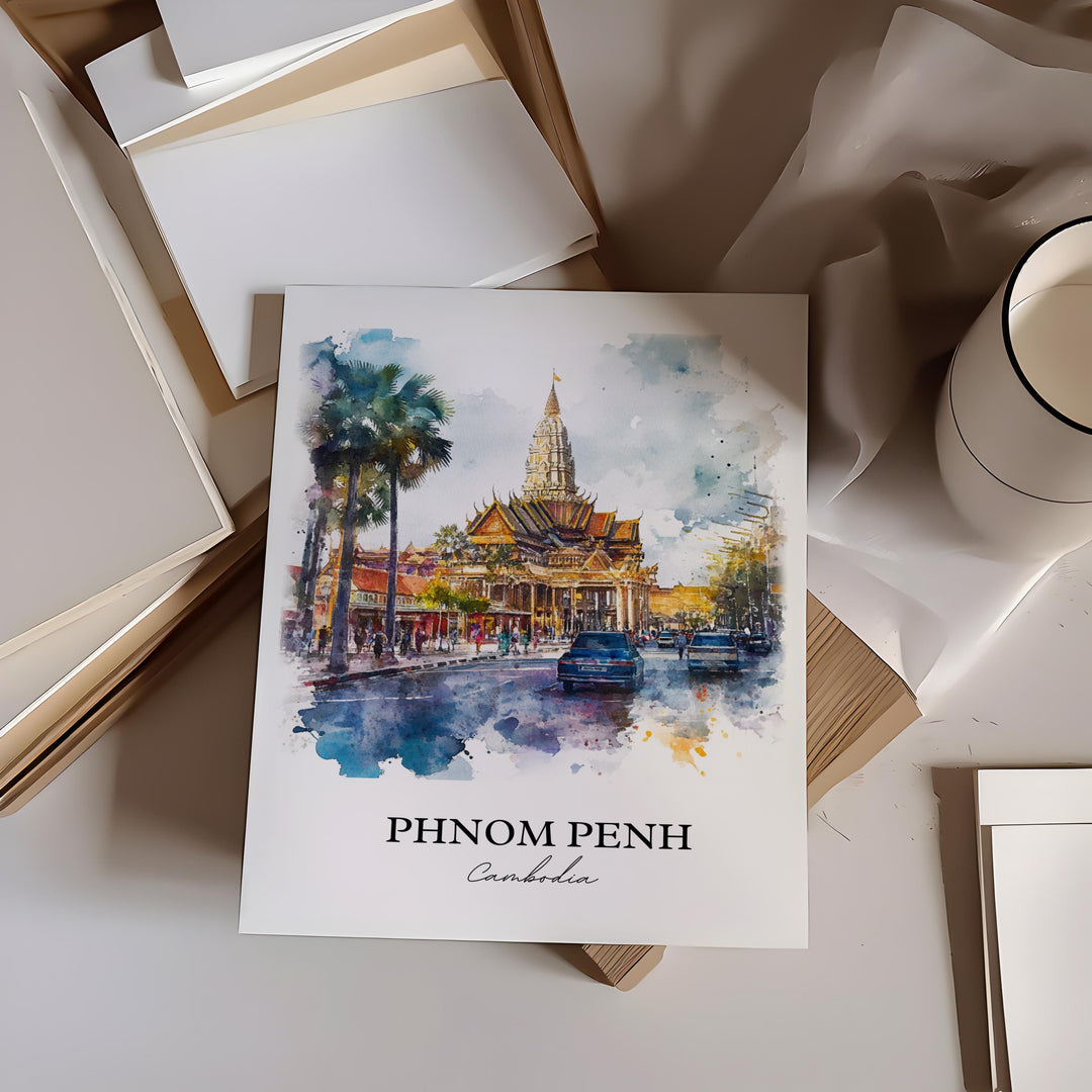 Phnom Penh Wall Art, Cambodia Print, Cambodia Watercolor Art, Phnom Penh Gift, Travel Print, Travel Poster, Housewarming Gift