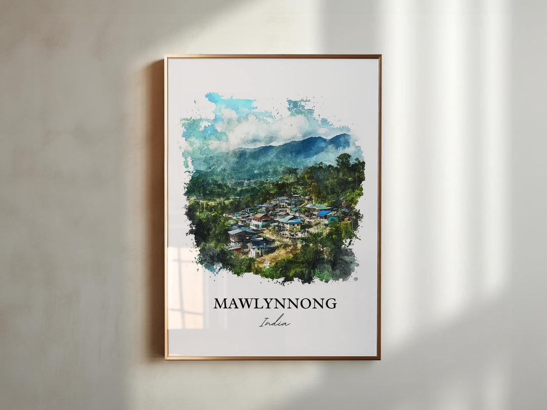 Mawlynnong Wall Art, Meghalaya Print, India Watercolor Art, Mawlynnong Gift, Travel Print, Travel Poster, Housewarming Gift