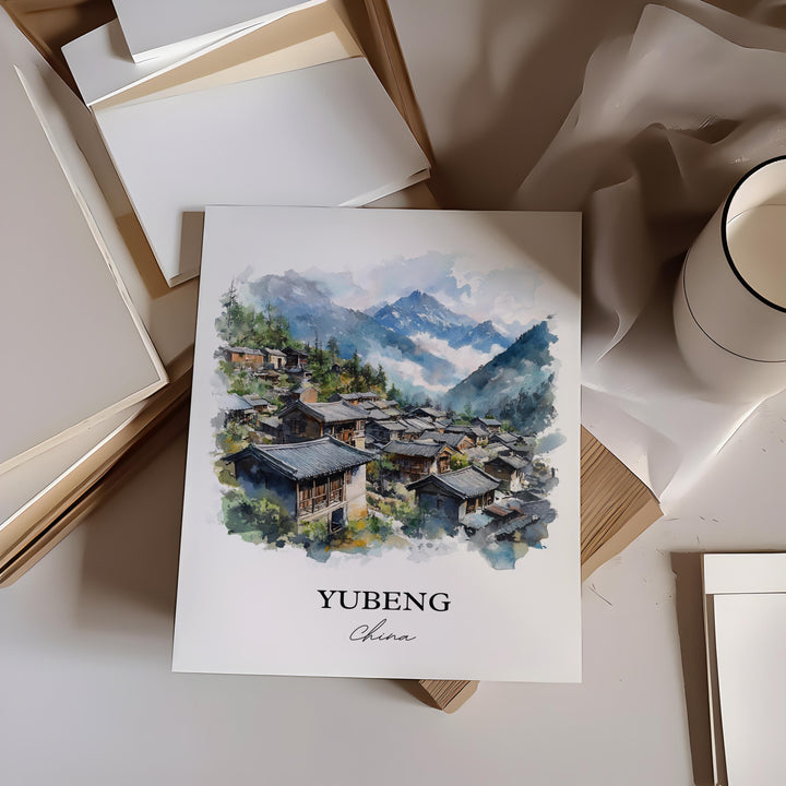 Yubeng China Wall Art, Tibet Print, China Watercolor Art, Yubeng China Gift, Travel Print, Travel Poster, Housewarming Gift
