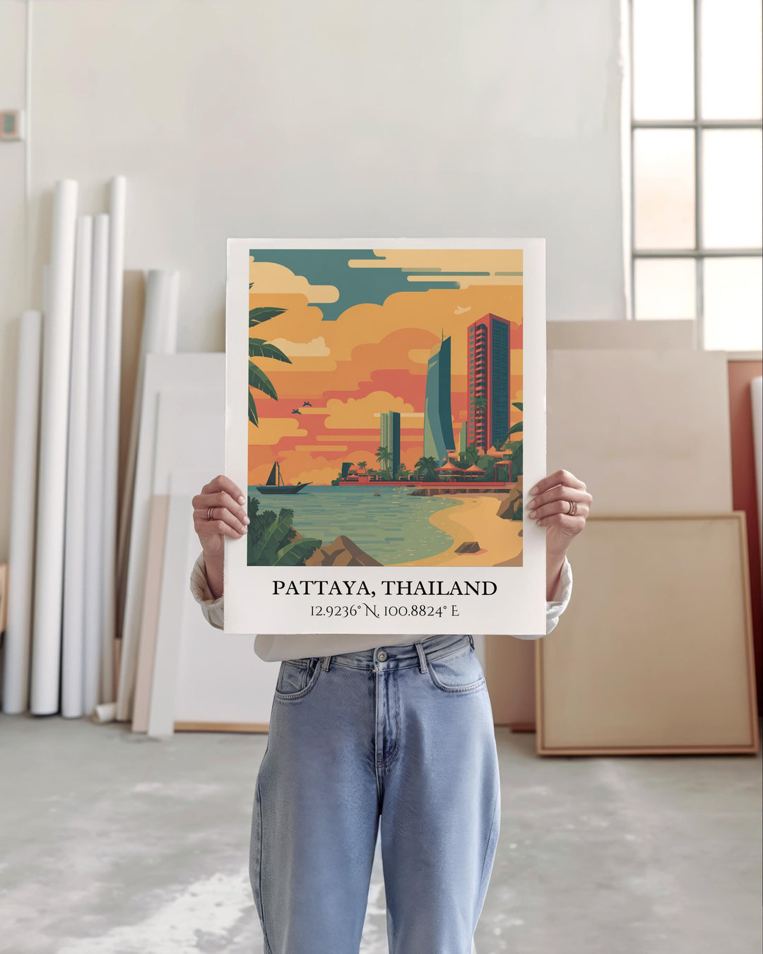 Pattaya Art, Pattaya Retro Travel Art, Pattaya Thailand Home Decor, Thailand Gift, Thailand Travel Art, Travel Prints, Housewarming Gift