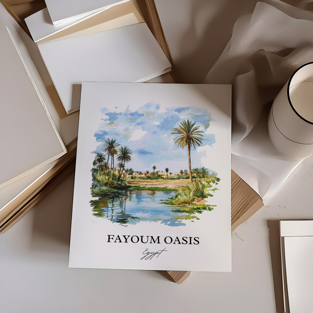 Fayoum Oasis Wall Art, Cairo Print, Egypt Watercolor Art, Fayoum Oasis Gift, Travel Print, Travel Poster, Housewarming Gift