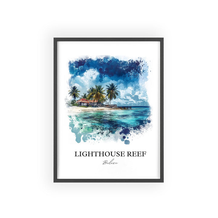 Lighthouse Reef Art, Great Blue Hole Print, Belize Watercolor, Lighthouse Reef Belize Gift, Travel Print, Travel Poster, Housewarming Gift