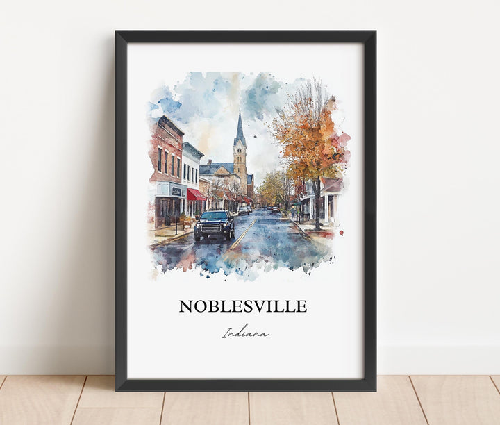Noblesville IN Wall Art, Hamilton County Print, Indianapolis Watercolor, Noblesville Gift, Travel Print, Travel Poster, Housewarming Gift