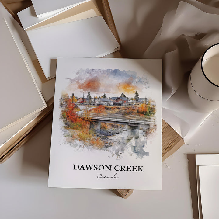 Dawson Creek Wall Art, British Columbia Print, Canada Watercolor Art, Dawson Creek Gift, Travel Print, Travel Poster, Housewarming Gift