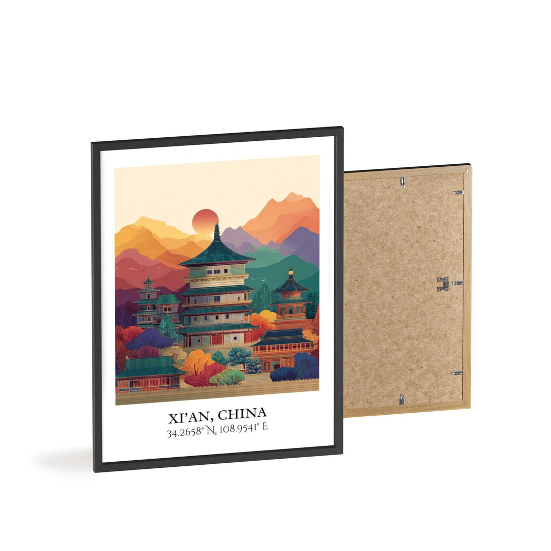 Xi'an China Art, Xi'an China Retro Travel Art, Xi'an Home Decor, Xi'an China Gift, China Travel Art, Travel Prints, Housewarming Gift