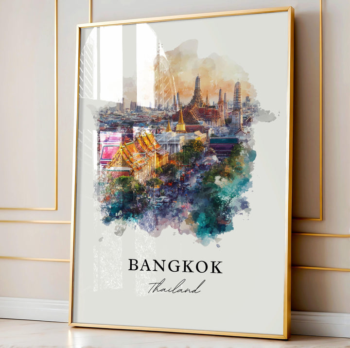 Bangkok Wall Art, Bangkok Thailand Print, Bangkok Watercolor Art, Bangkok Thailand Gift, Travel Print, Travel Poster, Housewarming Gift