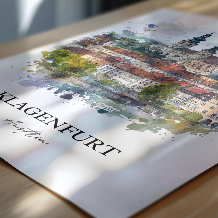 Klagenfurt Wall Art, Klagenfurt Print, Austria Watercolor Art, Klagenfurt Gift, Travel Print, Travel Poster, Housewarming Gift