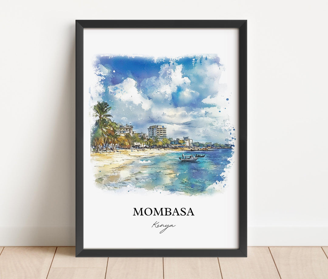 Mombasa Wall Art, Kenya Print, Kenya Watercolor Art, Mombasa Kenya Gift, Travel Print, Travel Poster, Housewarming Gift