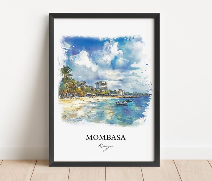 Mombasa Wall Art, Kenya Print, Kenya Watercolor Art, Mombasa Kenya Gift, Travel Print, Travel Poster, Housewarming Gift
