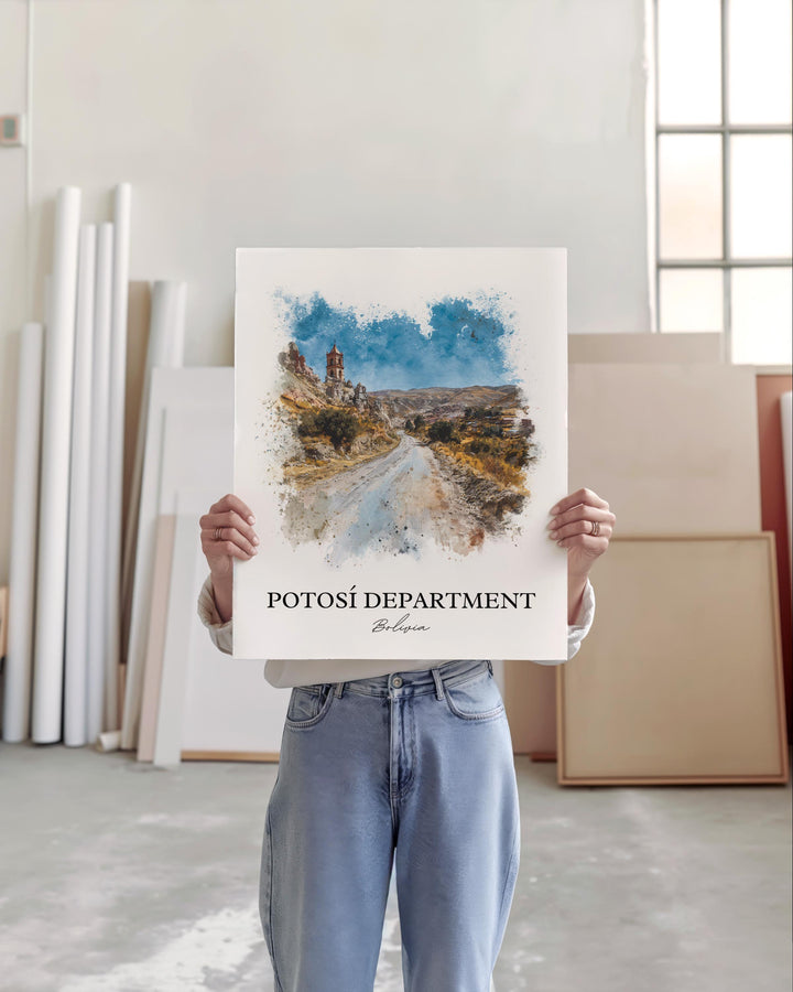 Potosí Bolivia Wall Art, Bolivia Print, Bolivia Watercolor Art, Potosí Dept Gift, Bolivia Travel Print, Travel Poster, Housewarming Gift