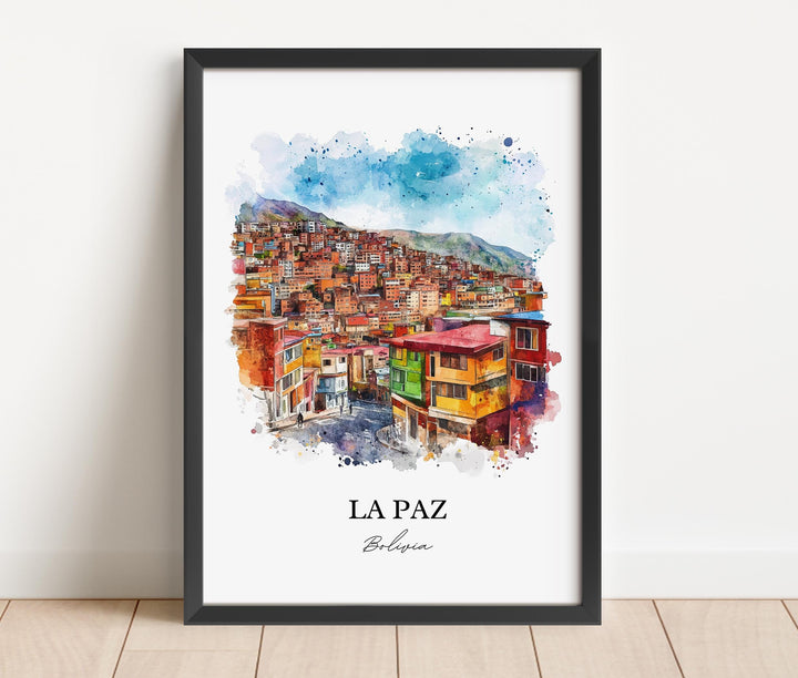 La Paz Wall Art, La Paz Skyline Print, Bolivia Watercolor Art, La Paz Bolivia Gift, Travel Print, Travel Poster, Housewarming Gift