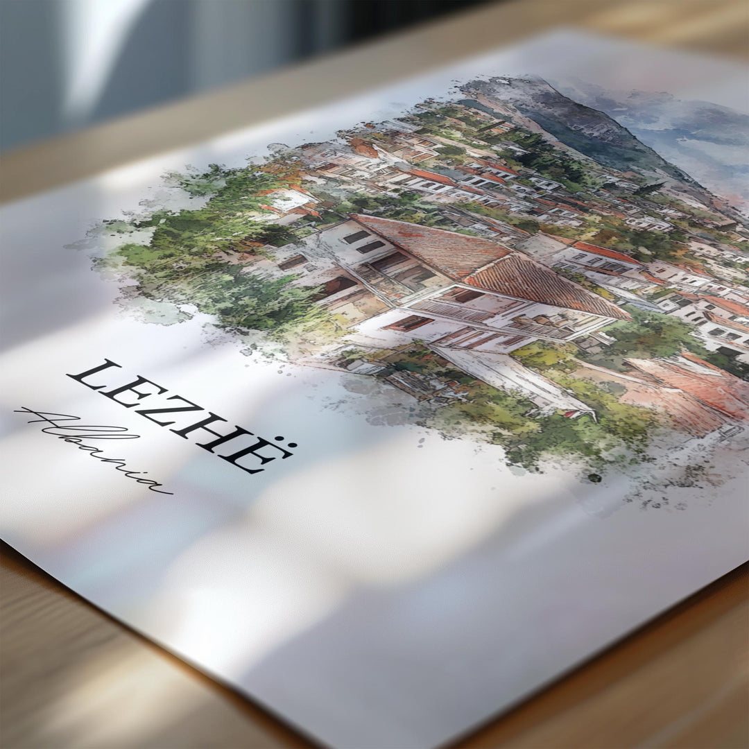 Lezhë Albania Wall Art, Lezhë Municipality Print, Albania Watercolor Art, Albania Gift, Travel Print, Travel Poster, Housewarming Gift