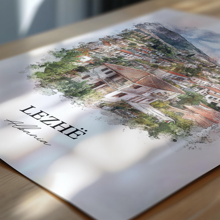 Lezhë Albania Wall Art, Lezhë Municipality Print, Albania Watercolor Art, Albania Gift, Travel Print, Travel Poster, Housewarming Gift