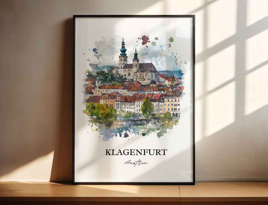Klagenfurt Wall Art, Klagenfurt Print, Austria Watercolor Art, Klagenfurt Gift, Travel Print, Travel Poster, Housewarming Gift