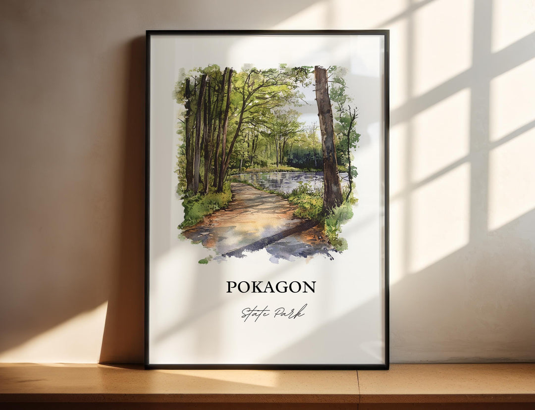 Pokagon State Park Wall Art, Angola Indiana Print, Indiana Watercolor, Steuben County Gift, Travel Print, Travel Poster, Housewarming Gift