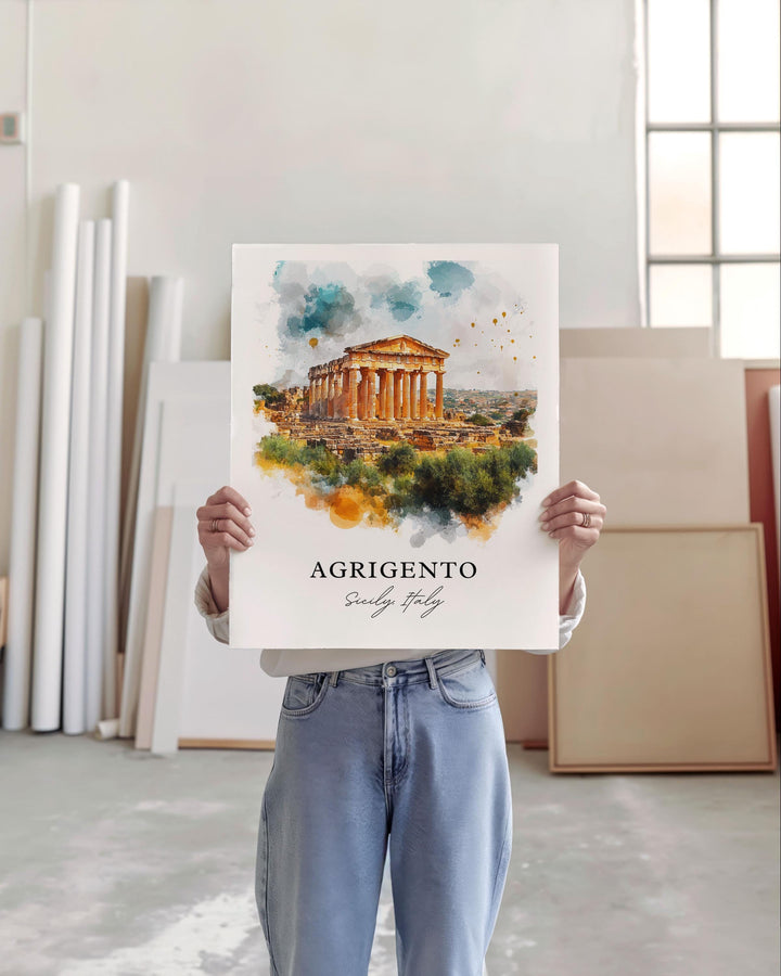 Agrigento Wall Art, Sicily Italy Print, Sicily Watercolor Art, Agrigento Gift, Travel Print, Travel Poster, Housewarming Gift