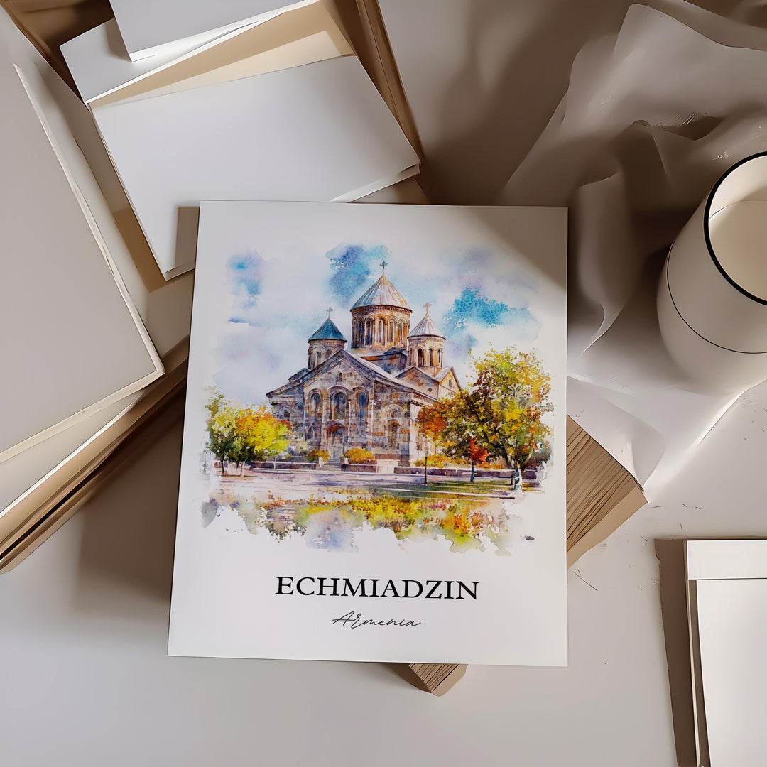 Echmiadzin Wall Art, Vagharshapat Print, Armenia Watercolor Art, Echmiadzin Gift, Travel Print, Travel Poster, Housewarming Gift