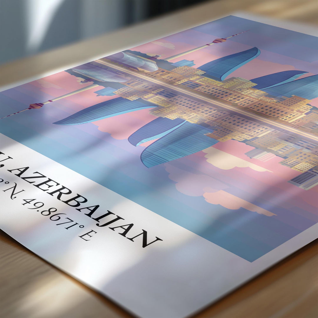 Baku Art, Baku Retro Travel Art, Azerbaijan Home Decor, Azerbaijan Gift, Azerbaijan Travel Art, Travel Prints, Housewarming Gift