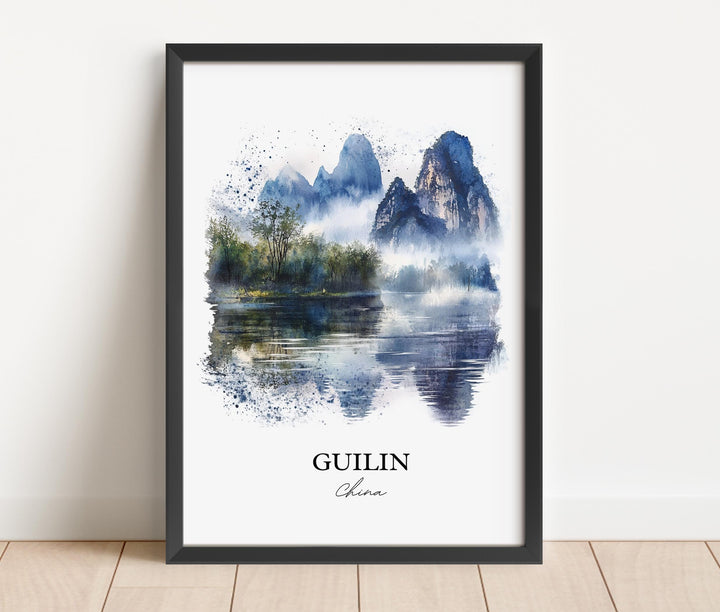 Guilin China Wall Art, Guangxi Zhuang Print, China Watercolor Art, Guilin Gift, Travel Print, Travel Poster, Housewarming Gift