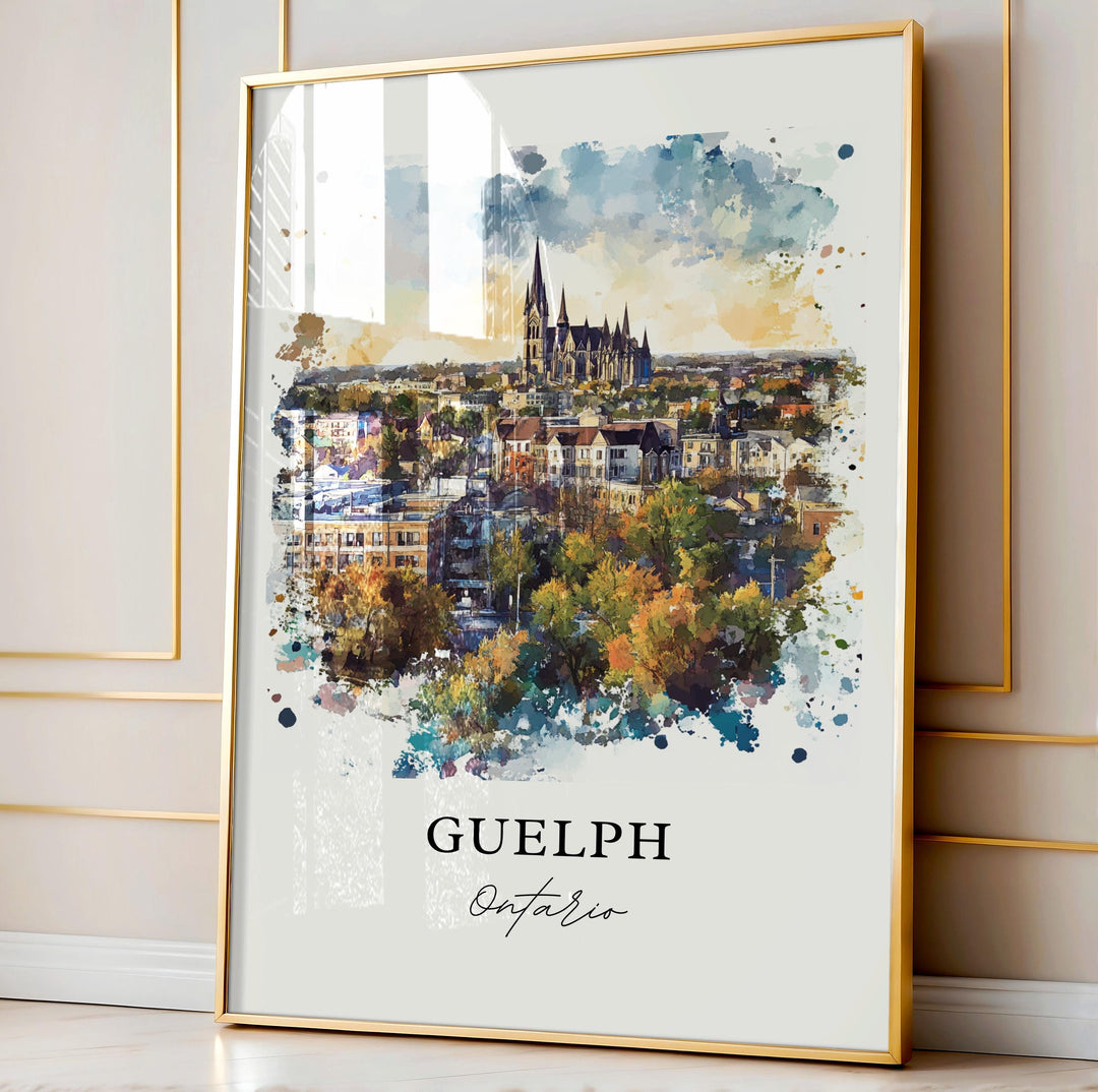 Guelph Ontario Wall Art, Guelph Print, Guelph Watercolor Art, Ontario Canada Gift, Travel Print, Travel Poster, Housewarming Gift