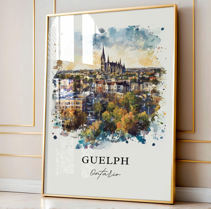 Guelph Ontario Wall Art, Guelph Print, Guelph Watercolor Art, Ontario Canada Gift, Travel Print, Travel Poster, Housewarming Gift