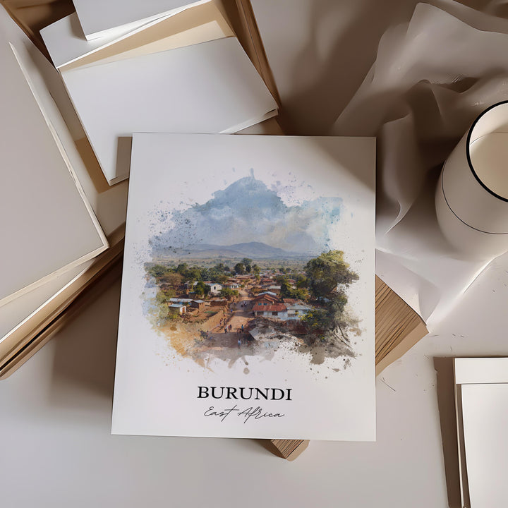 Burundi Wall Art, Burundi Print, Burundi Watercolor Art, Burundi Country Gift, Travel Print, Travel Poster, Housewarming Gift