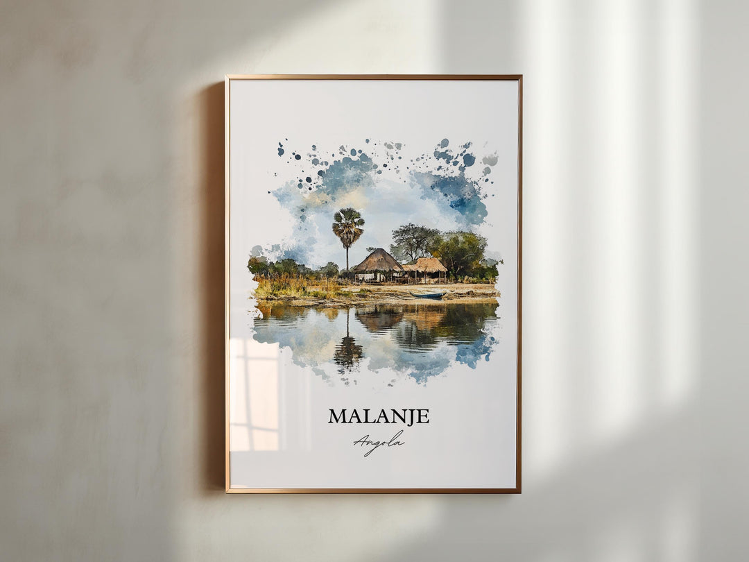 Malanje Wall Art, Angola Print, Angola Watercolor Art, Malanje Angola Gift, Travel Print, Travel Poster, Housewarming Gift
