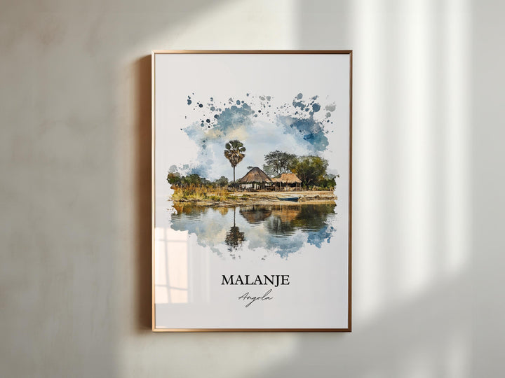 Malanje Wall Art, Angola Print, Angola Watercolor Art, Malanje Angola Gift, Travel Print, Travel Poster, Housewarming Gift