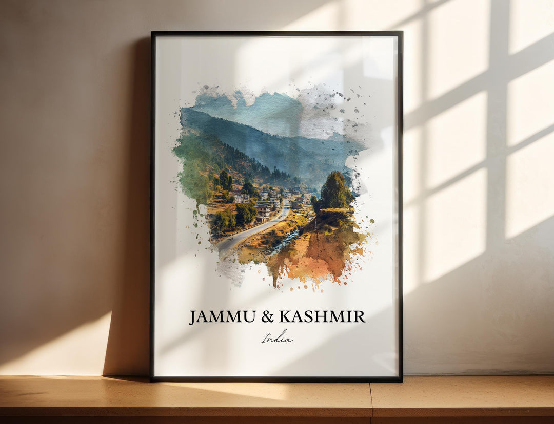 Jammu and Kashmir Wall Art, India Print, India Watercolor Art, Jammu & Kashmir Gift, India Travel Print, Travel Poster, Housewarming Gift