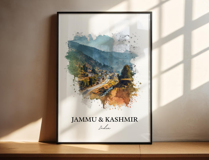 Jammu and Kashmir Wall Art, India Print, India Watercolor Art, Jammu & Kashmir Gift, India Travel Print, Travel Poster, Housewarming Gift