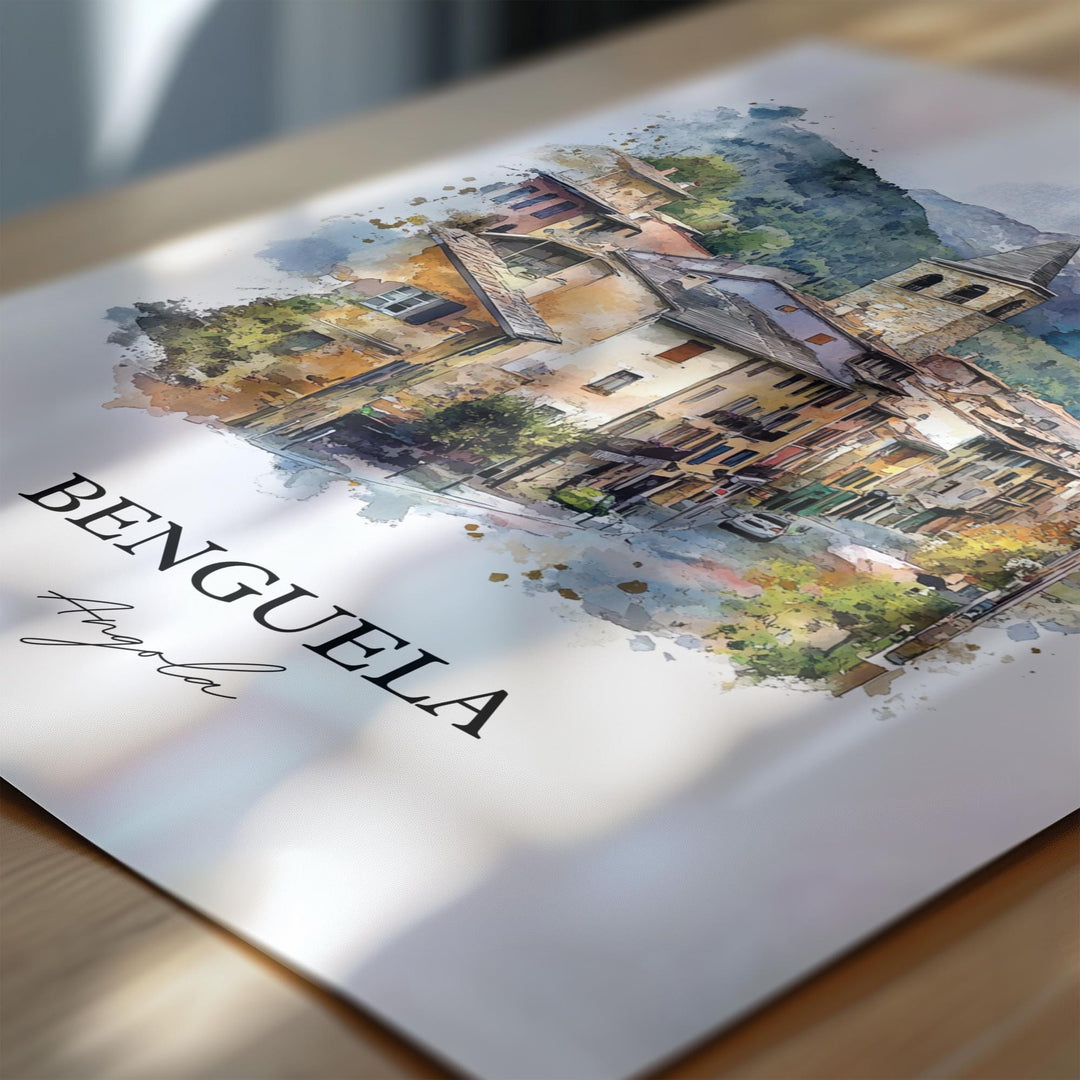 Benguela Wall Art, Angola Print, Angola Watercolor Art, Benguela Gift, Travel Print, Travel Poster, Housewarming Gift