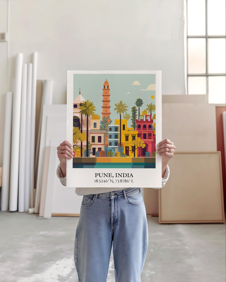 Pune India Art, Pune Retro Travel Art, Pune India Home Decor, India Gift, India Travel Art, Travel Prints, Housewarming Gift