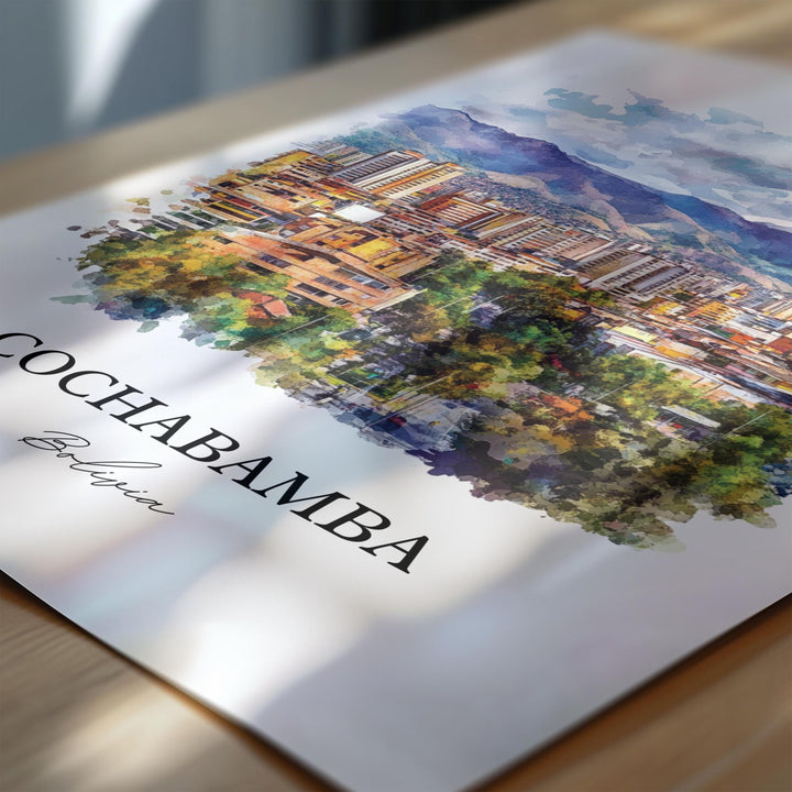 Cochabamba Wall Art, Bolivia Print, Bolivia Watercolor Art, Cochabamba Bolivia Gift, Travel Print, Travel Poster, Housewarming Gift