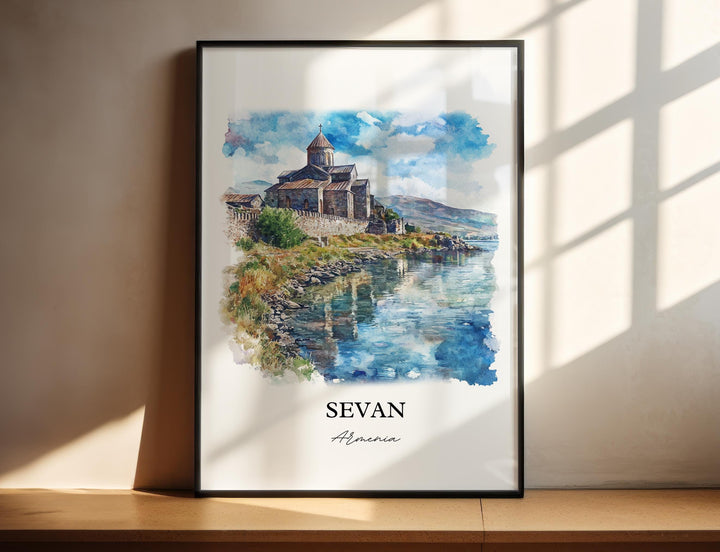 Sevan Armenia Wall Art, Gegharkunik Print, Armenia Watercolor Art, Sevan Armenia Gift, Travel Print, Travel Poster, Housewarming Gift