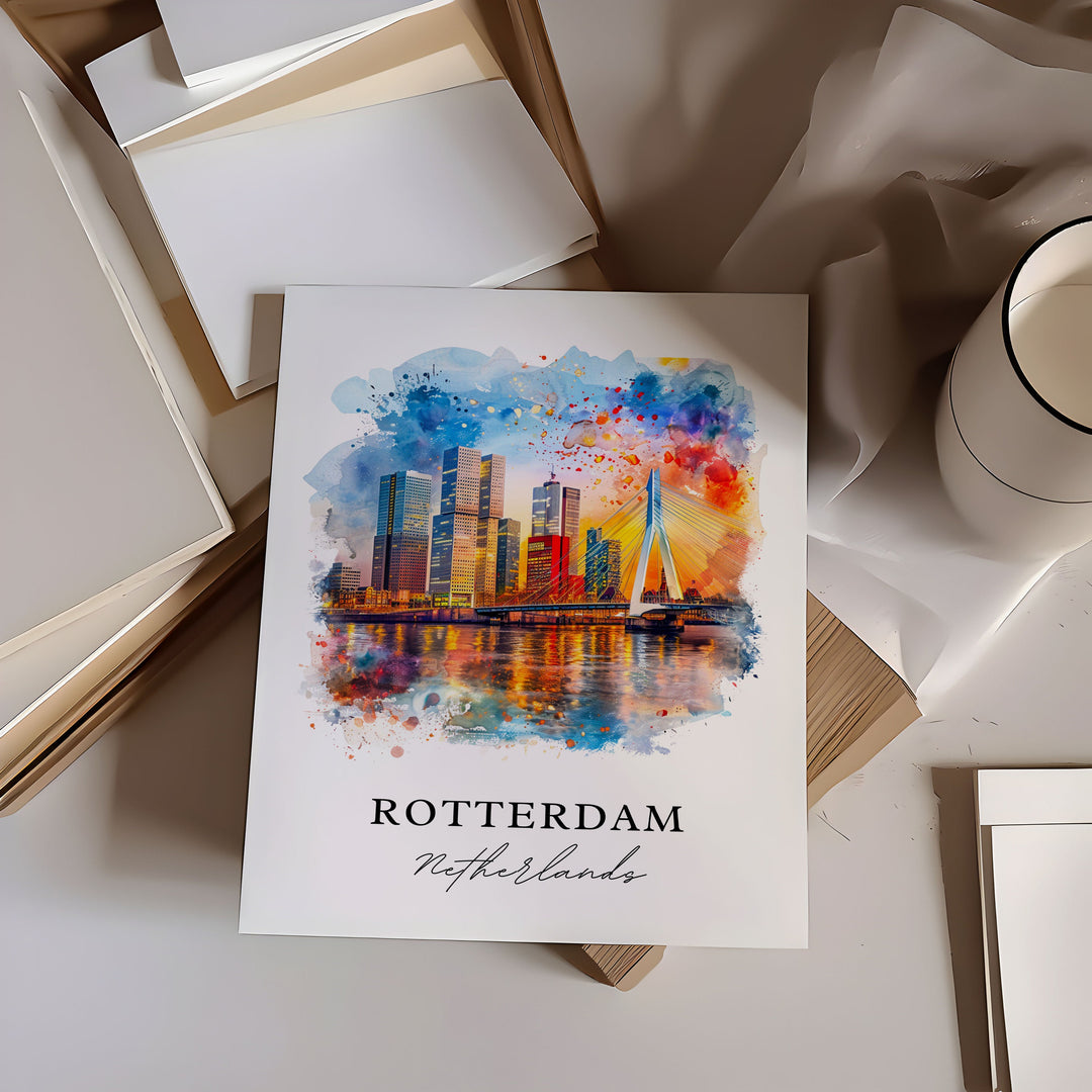 Rotterdam Wall Art, Rotterdam Print, Holland Watercolor, Rotterdam Netherlands Gift, Travel Poster, Housewarming Gift
