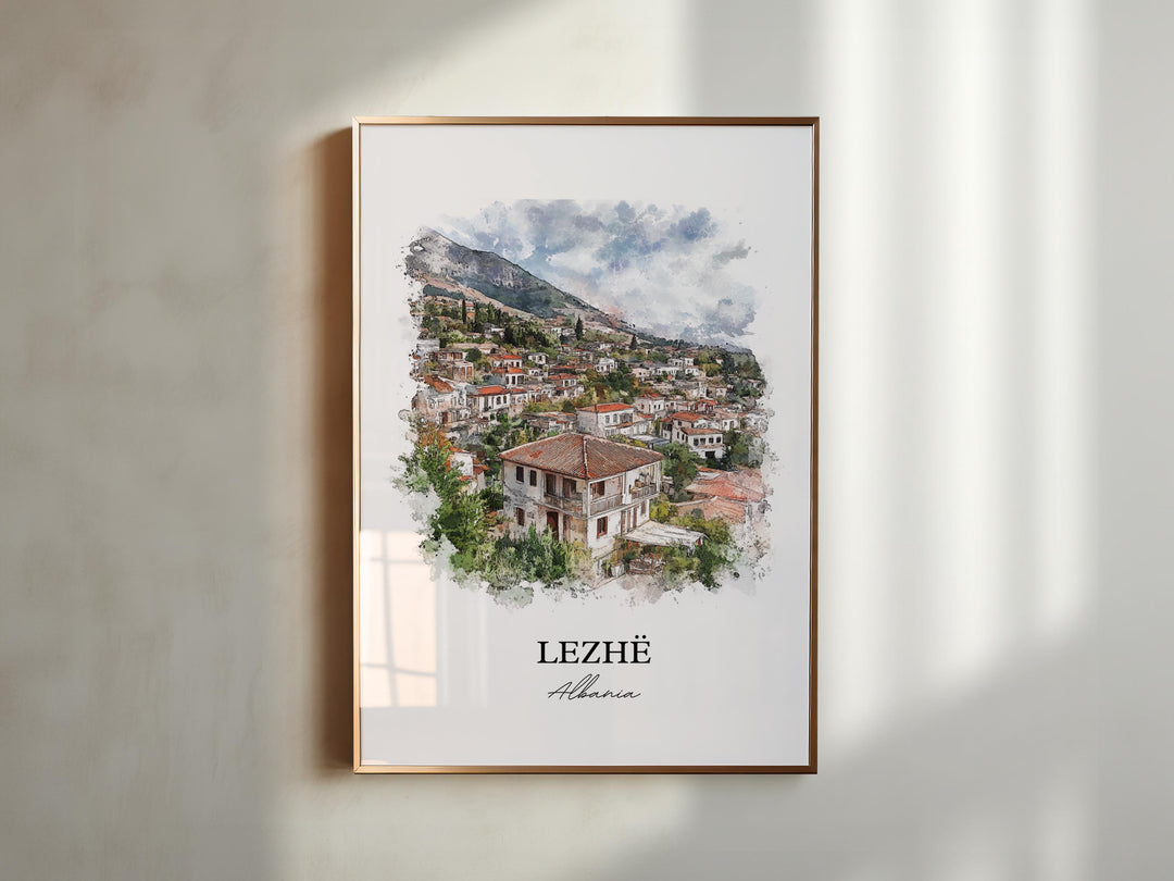 Lezhë Albania Wall Art, Lezhë Municipality Print, Albania Watercolor Art, Albania Gift, Travel Print, Travel Poster, Housewarming Gift