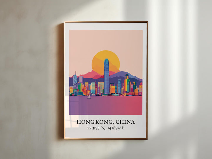 Hong Kong Art, Hong Kong Retro Travel Art, Hong Kong Home Decor, Hong Kong Gift, China Travel Art, HK China Print, Housewarming Gift