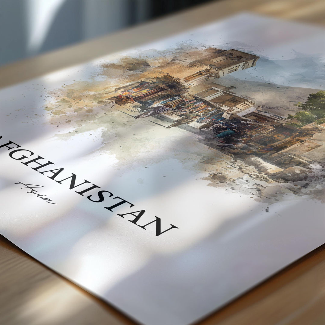 Afghanistan Wall Art, Afghanistan Print, Afghanistan Watercolor Art, Afghanistan Gift, Travel Print, Travel Poster, Housewarming Gift