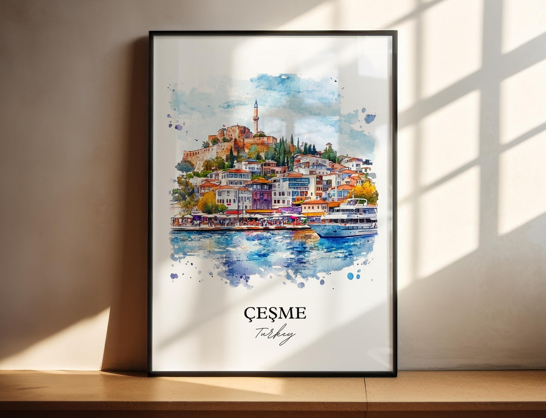 Cesme Turkey Wall Art, Izmir Turkey Print, Turkey Watercolor Art, Cesme Turkey Gift, Travel Print, Travel Poster, Housewarming Gift