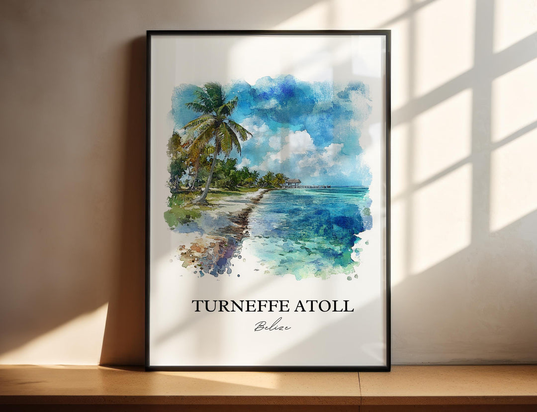 Turneffe Atoll Wall Art, Belize Print, Belize Watercolor Art, Turneffe Atoll Gift, Travel Print, Travel Poster, Housewarming Gift