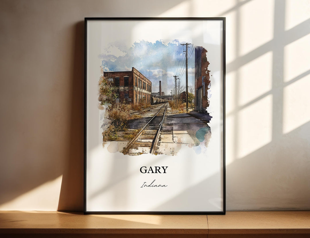 Gary Indiana Wall Art, Lake County IN Print, Indiana Watercolor Art, Gary Indiana Gift, Travel Print, Travel Poster, Housewarming Gift