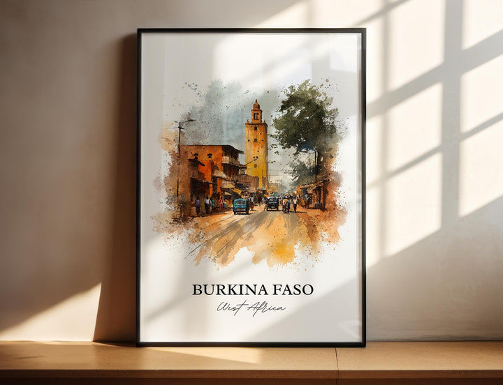 Burkina Faso Wall Art, Burkina Faso Print, Africa Watercolor Art, Burkina Faso Gift, Travel Print, Travel Poster, Housewarming Gift