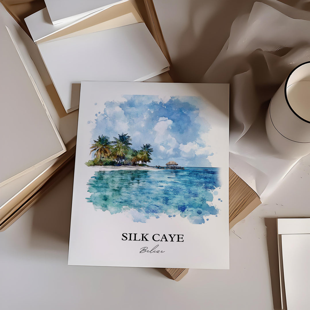 Silk Caye Wall Art, Belize Print, Belize Watercolor Art, Silk Caye Belize Gift, Travel Print, Travel Poster, Housewarming Gift