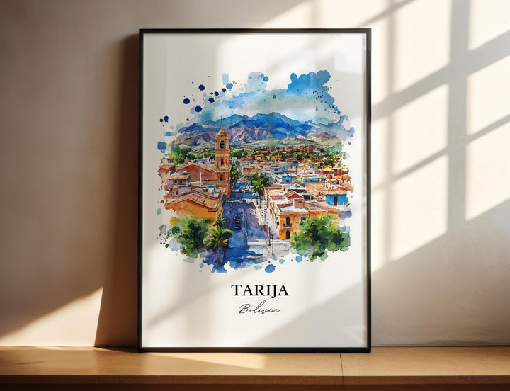 Tarija Bolivia Wall Art, Frontera de Tarixa Print, Bolivia Watercolor, Tarija Bolivia Gift, Travel Print, Travel Poster, Housewarming Gift