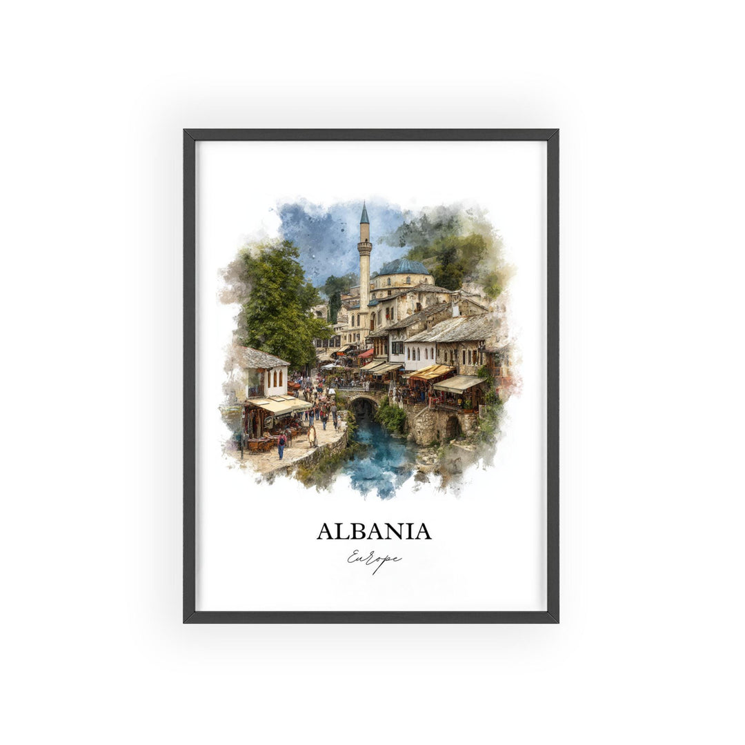 Albania Wall Art, Albania Print, Albania Watercolor Art, Albania Country Gift, Travel Print, Travel Poster, Housewarming Gift