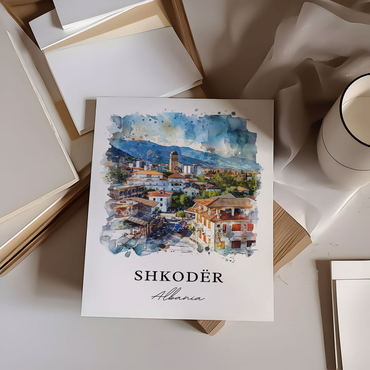 Shkodër Wall Art, Shkodër Albania Print, Shkodër Watercolor, Gegëria Albania Gift, Travel Poster, Housewarming Gift