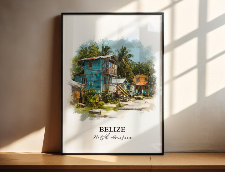 Belize Wall Art, Belize Print, Belize Watercolor Art, Belize Country Gift, Travel Print, Travel Poster, Housewarming Gift