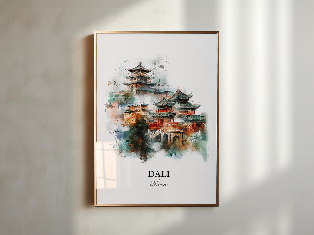 Dali China Wall Art, Yunnan Province Print, China Watercolor Art, Dali China Gift, Travel Print, Travel Poster, Housewarming Gift