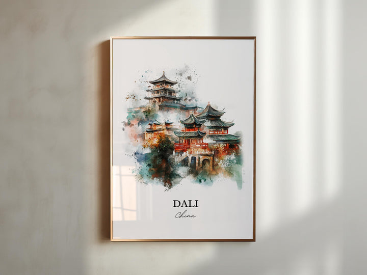 Dali China Wall Art, Yunnan Province Print, China Watercolor Art, Dali China Gift, Travel Print, Travel Poster, Housewarming Gift