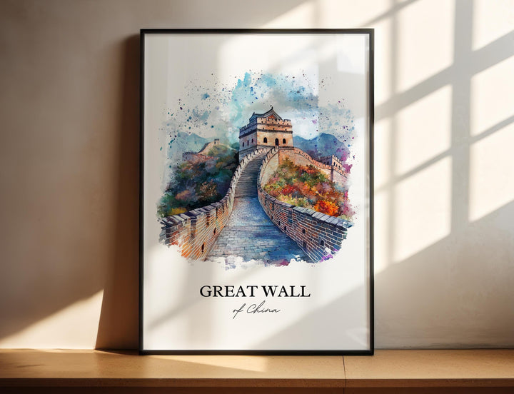 Great Wall of China Wall Art, China Print, China Watercolor Art, Great Wall of China Gift, Travel Print, Travel Poster, Housewarming Gift